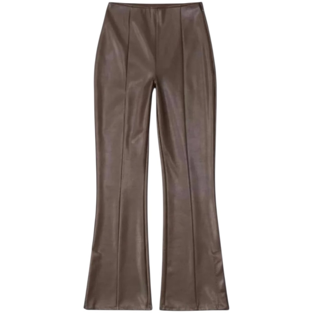 Abercrombie Vegan Leather Split Hem Flare Pants in Brown